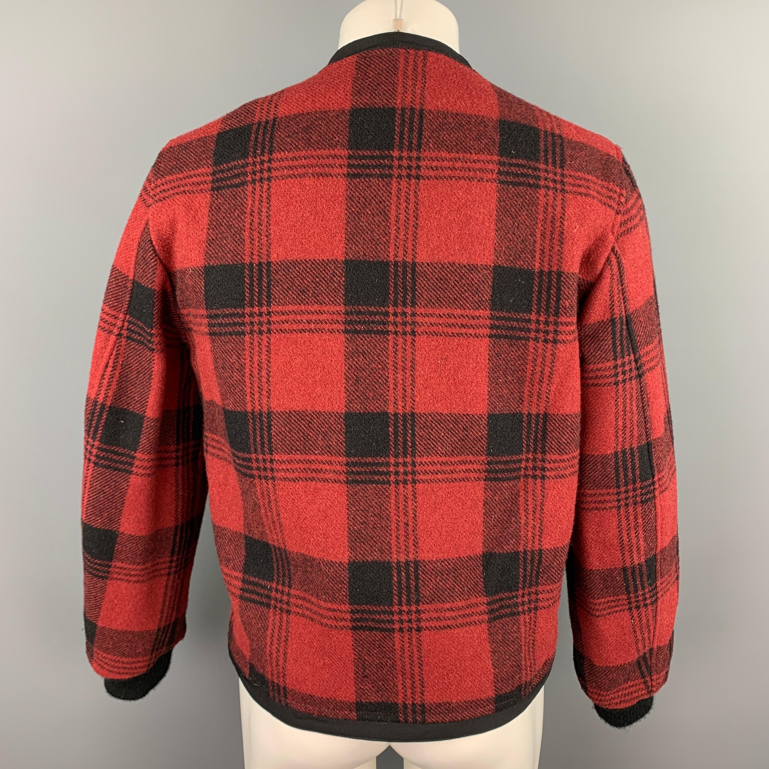 JOHN BARTLETT Uniform Size 40 Red & Black Plaid Wool Blend Zip Up Jacket In Good Condition In San Francisco, CA