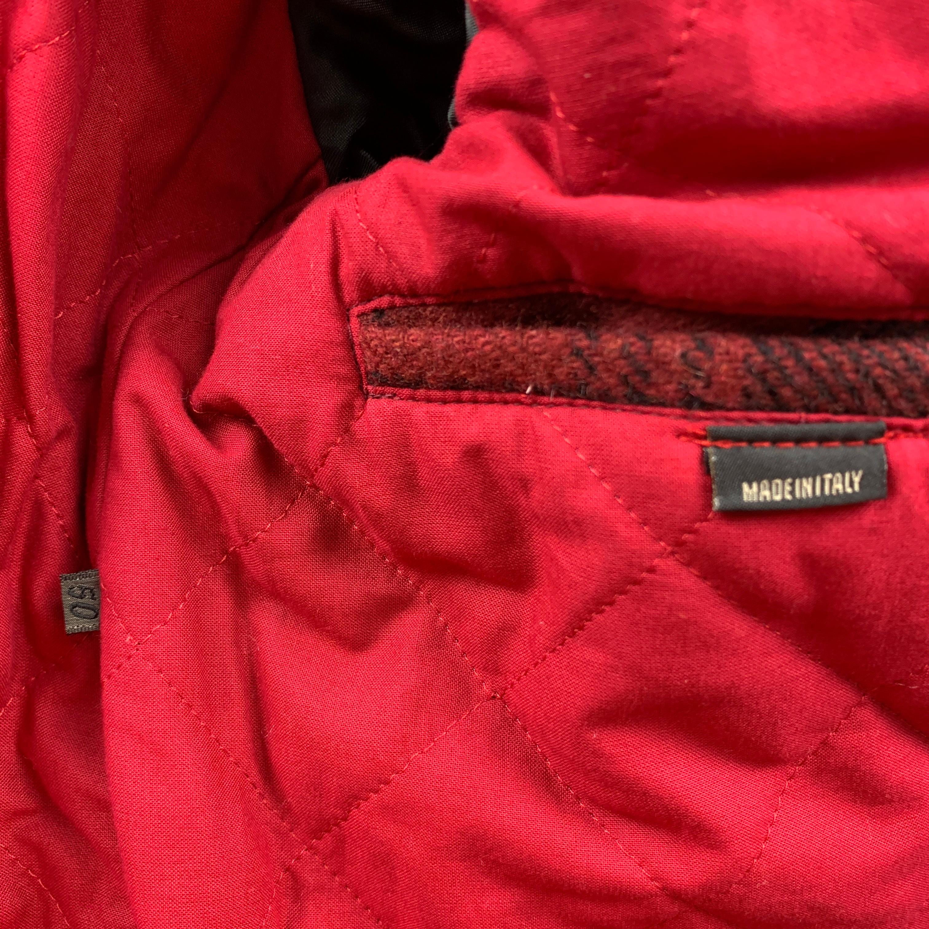 JOHN BARTLETT Uniform Size 40 Red & Black Plaid Wool Blend Zip Up Jacket 1