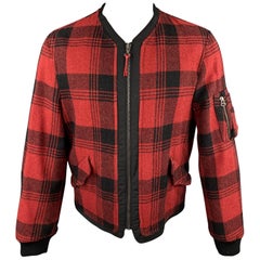 Veste zippée JOHN BARTLETT Uniform Size 40 Red & Black Plaid Wool Blend Zip Up Jacket