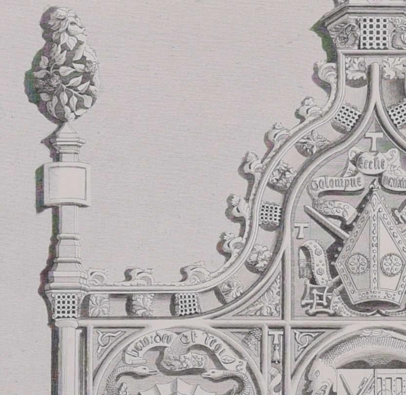 Chimney Piece in the Bishop Palace at Exeter (1797), engraving by James Basire - Realist Print by John Basire