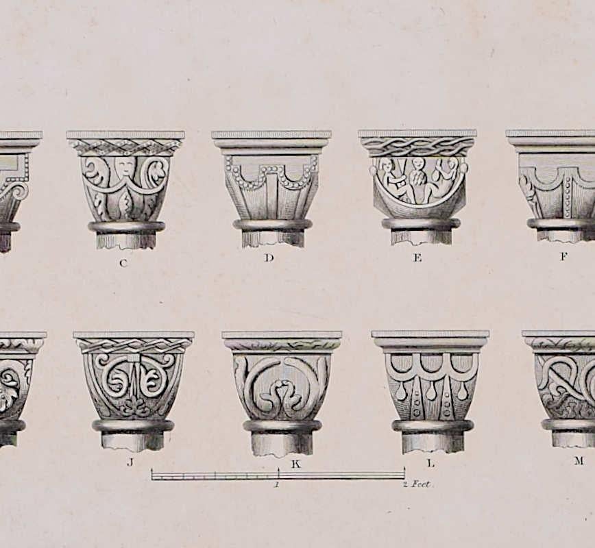 Architectural Details of St Albans Cathedral (1810), engraving by James Basire - Print by John Basire