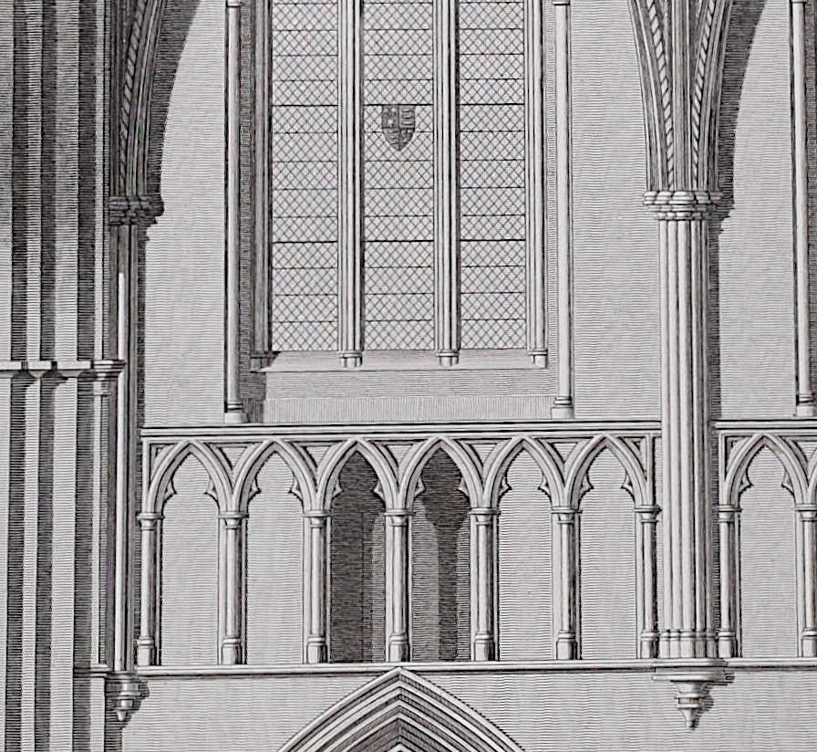 Architectural Details of St Albans Cathedral (1810), engraving by James Basire - Realist Print by John Basire