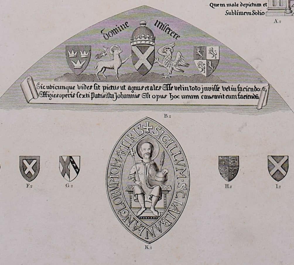 James Basire & John Carter
Architectural details of St Albans Cathedral 
Engraving 
62 x 46 cm 

This engraving was originally published by the Society of Antiquaries of London, an organisation dedicated to studying and preserving historical