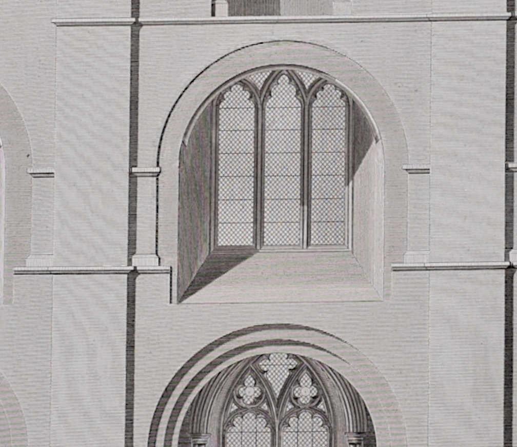 Architectural Fragment of St Albans Cathedral (1810), engraving by James Basire - Realist Print by John Basire