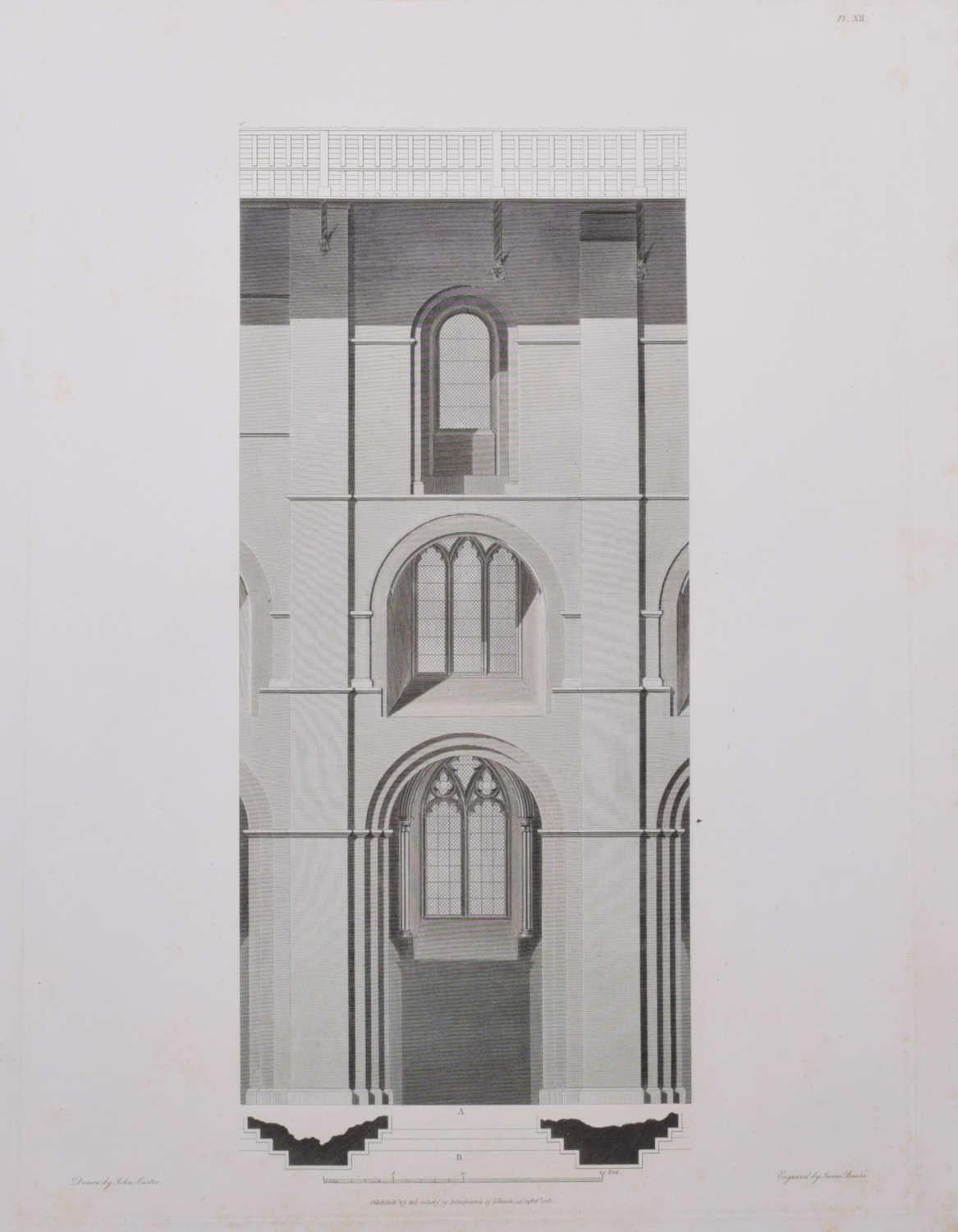 John Basire Landscape Print - Architectural Fragment of St Albans Cathedral (1810), engraving by James Basire