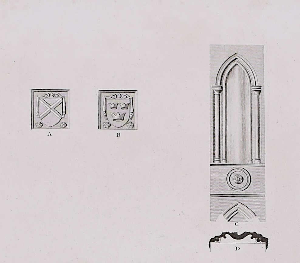 Design Fragments of St Albans Cathedral (1810), engraving by James Basire - Print by John Basire