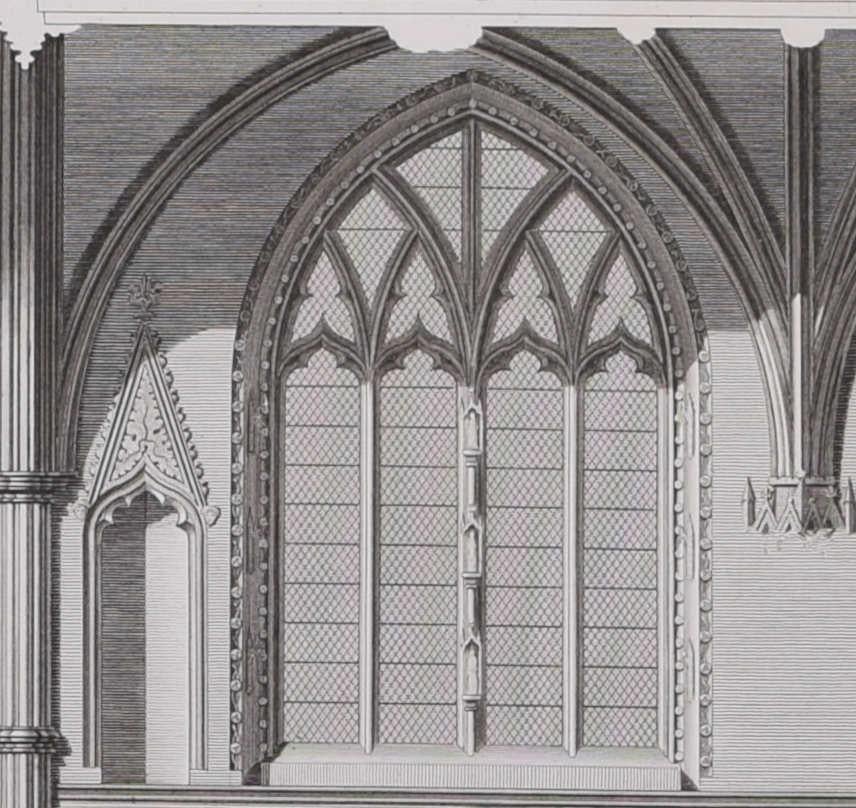 Design fragments of St Albans Cathedral (1810), engraving by James Basire - Print by John Basire