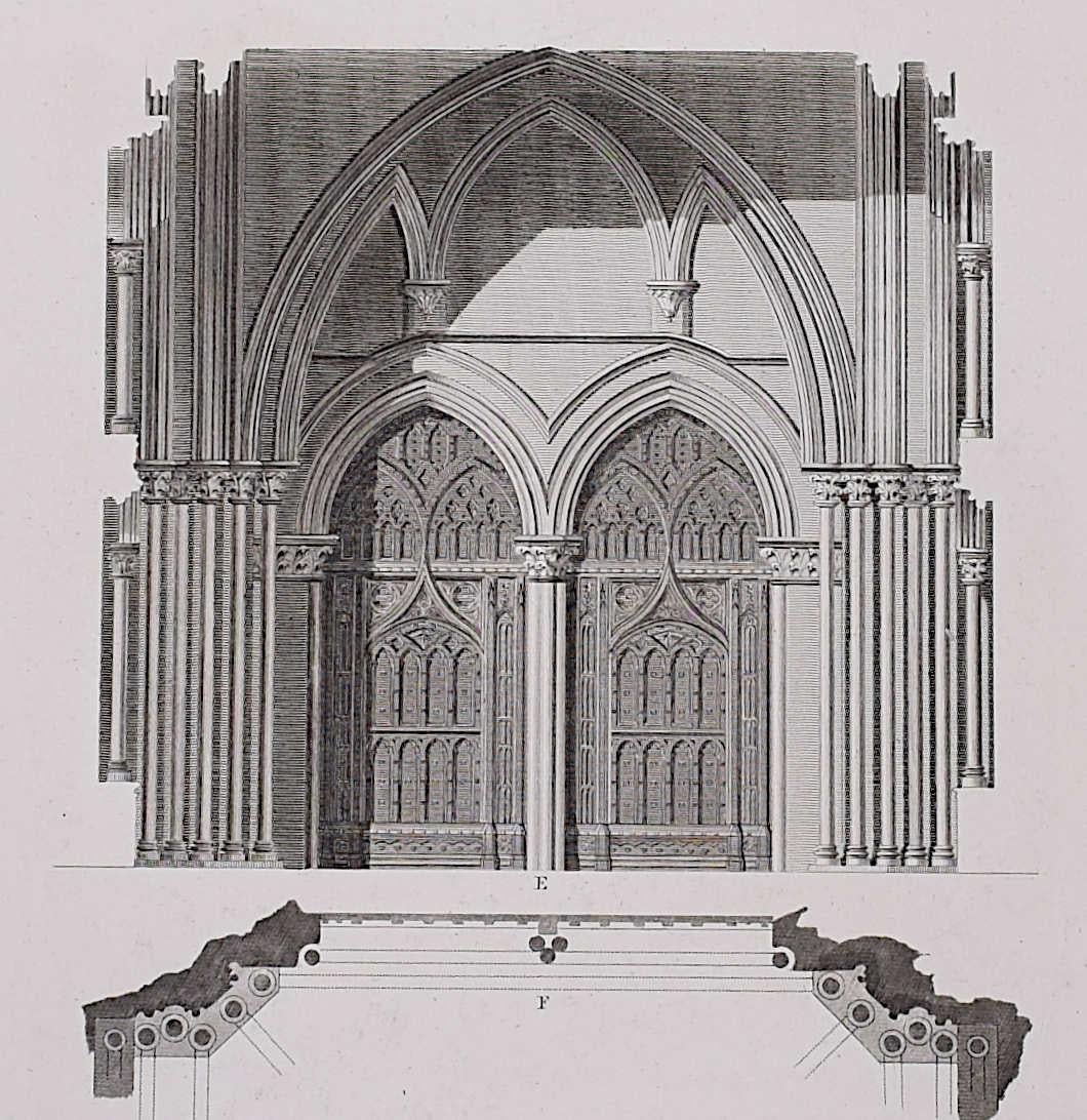 Design Fragments of St Albans Cathedral (1810), engraving by James Basire - Realist Print by John Basire