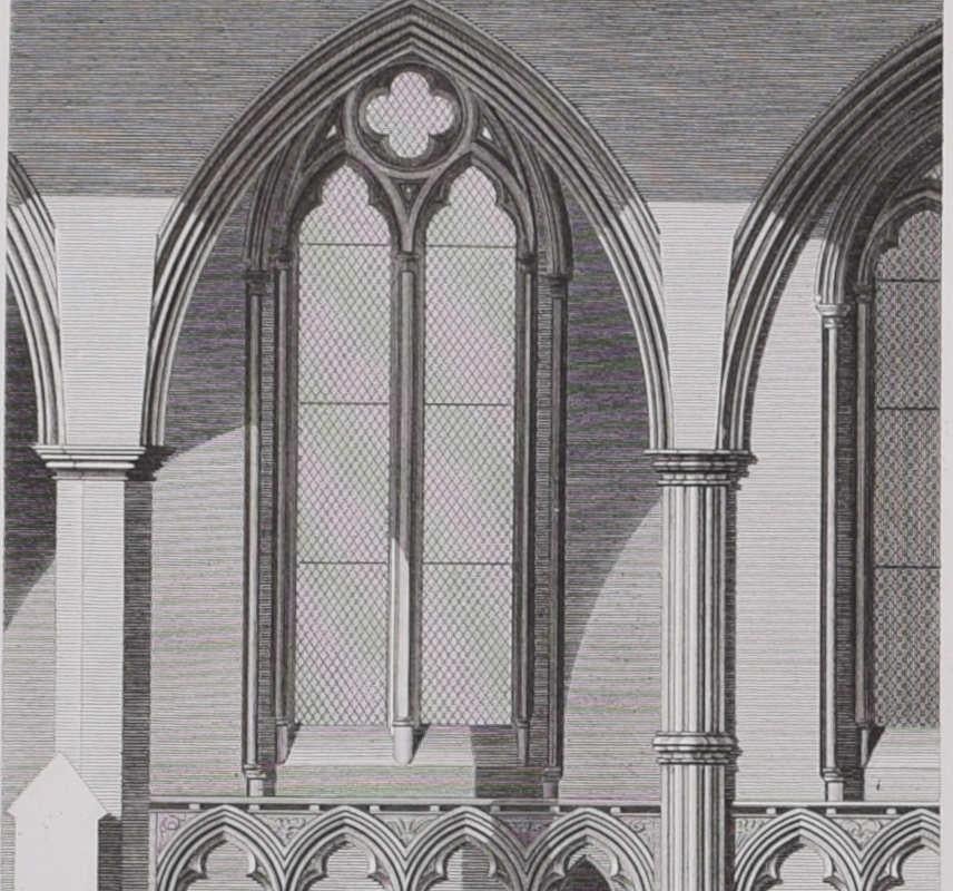Design fragments of St Albans Cathedral (1810), engraving by James Basire - Realist Print by John Basire