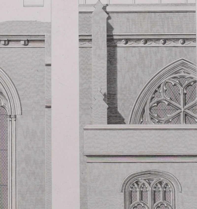 James Basire & John Carter
Architektonische Fragmente der Kathedrale von St. Albans 
Gravur 
62 x 46 cm 

Dieser Stich wurde ursprünglich von der Society of Antiquaries of London veröffentlicht, einer Organisation, die sich der Erforschung und