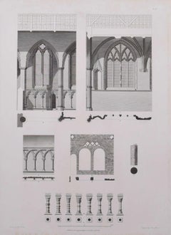 Fragmentos del diseño de la catedral de St. Albans (1810), grabado de James Basire