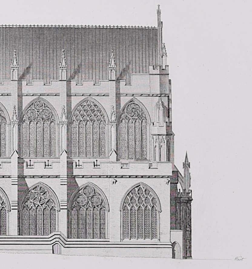 James Basire & John Carter
Architectural view of Exeter Cathedral
Engraving 
61 x 95 cm 

This engraving was originally published by the Society of Antiquaries of London, an organisation dedicated to studying and preserving historical monuments. The