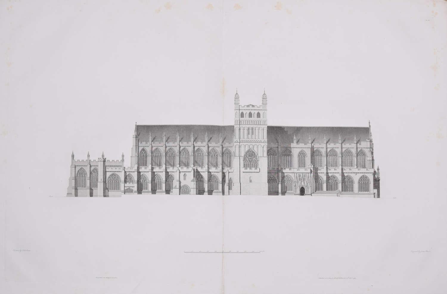 John Basire Landscape Print - Architectural view of Exeter Cathedral (1797), engraving by James Basire