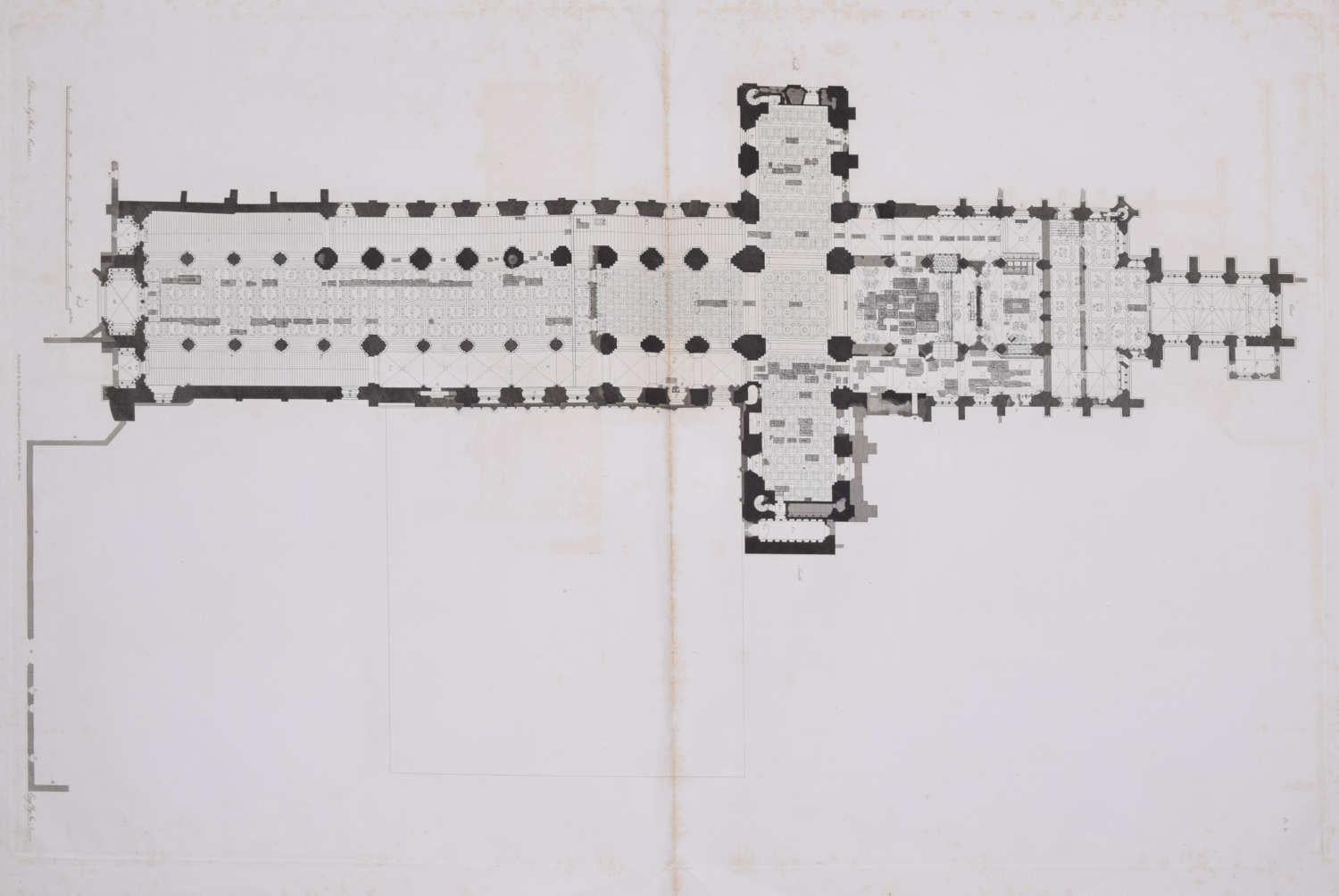 John Basire Landscape Print - Floor plan of St Albans Cathedral (1810), engraving by James Basire