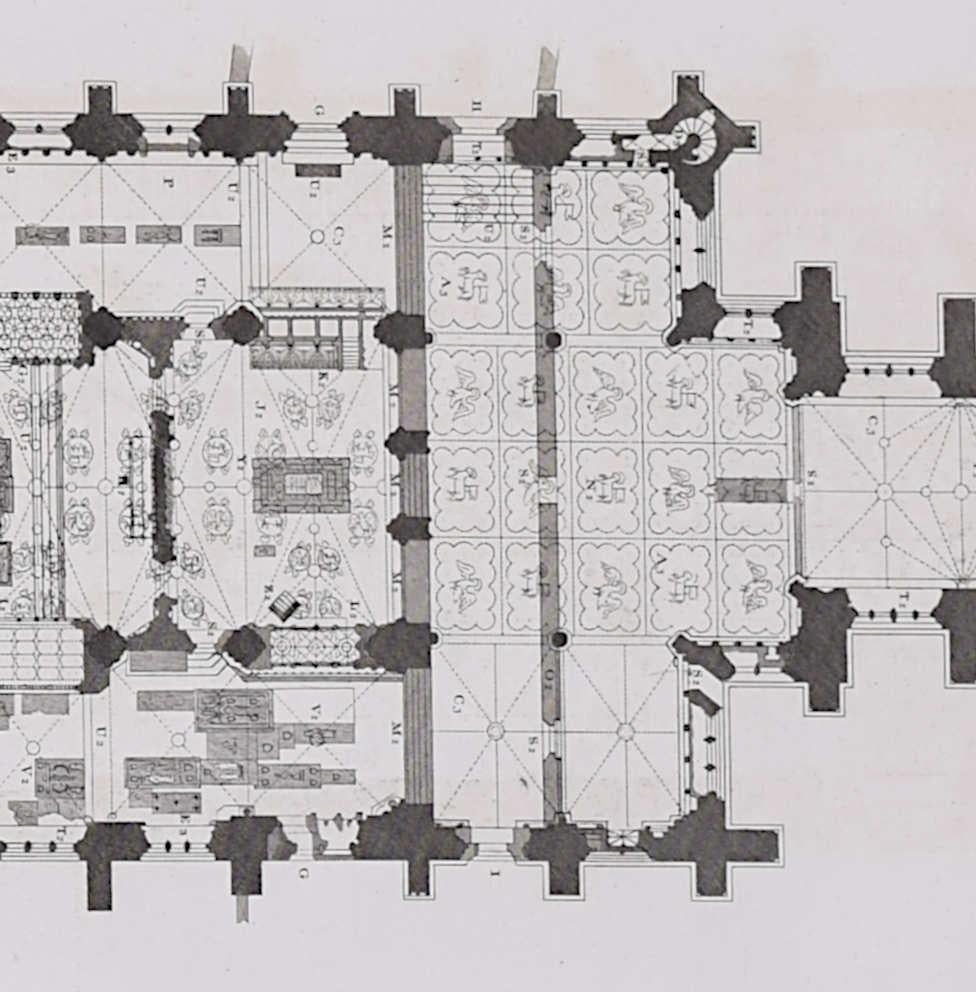 Floor plan of St Albans Cathedral (1810), engraving by James Basire - Print by John Basire