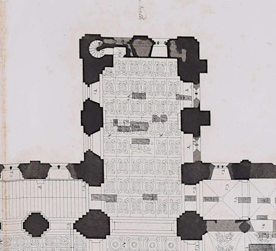 Floor plan of St Albans Cathedral (1810), engraving by James Basire - Realist Print by John Basire