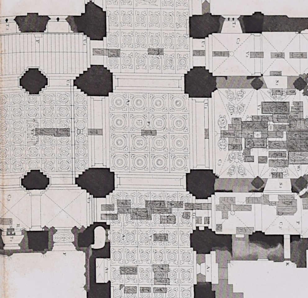 Floor plan of St Albans Cathedral (1810), engraving by James Basire - Gray Landscape Print by John Basire