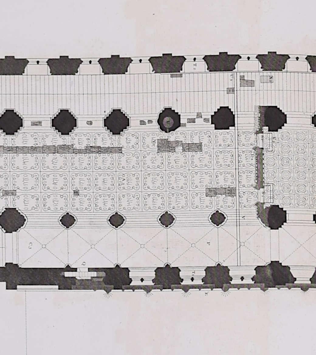 James Basire & John Carter
Floor plan of St Albans Cathedral
Engraving 
61 x 95 cm 

This engraving was originally published by the Society of Antiquaries of London, an organisation dedicated to studying and preserving historical monuments.
