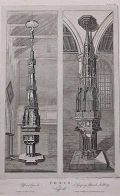 Antique Fonts in Suffolk (1792), engraving by James Basire
