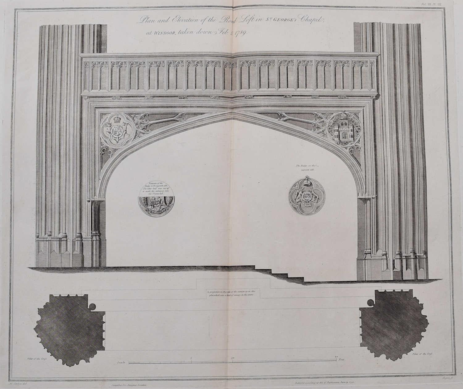 John Basire Landscape Print - Plan of the Rood Loft in St George's Chapel (1790), engraving by James Basire