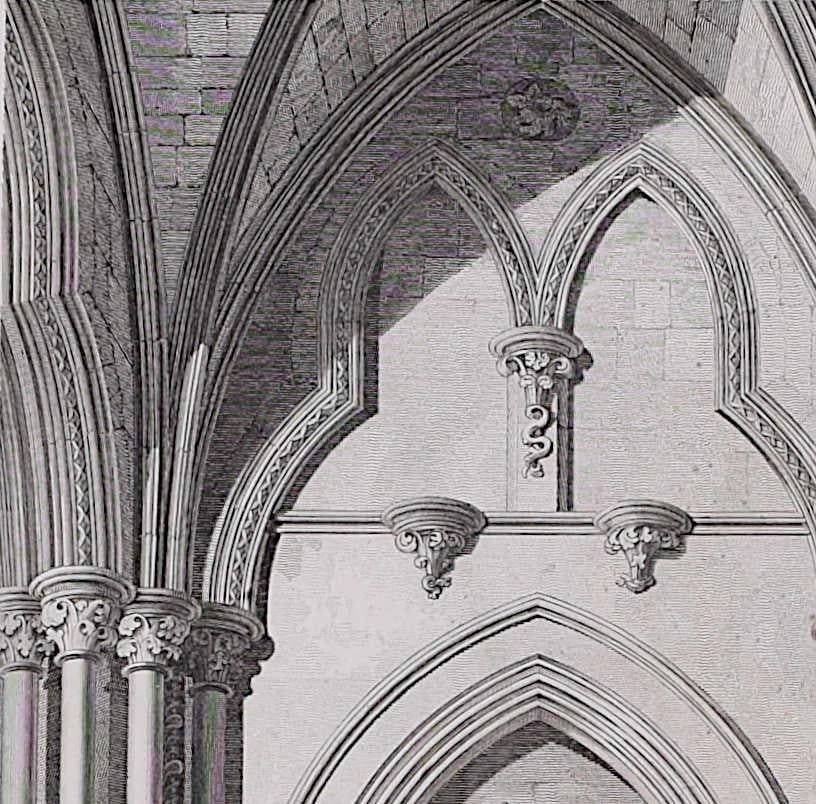 Architectural Segments of St Albans Cathedral (1810), engraving by James Basire - Print de John Basire