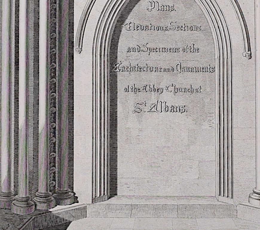 Architectural Segments of St Albans Cathedral (1810), engraving by James Basire - Print Realista de John Basire