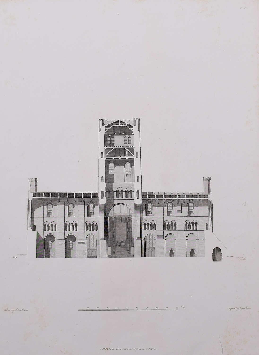 John Basire Landscape Print - St Albans Cathedral (1810), engraving by James Basire