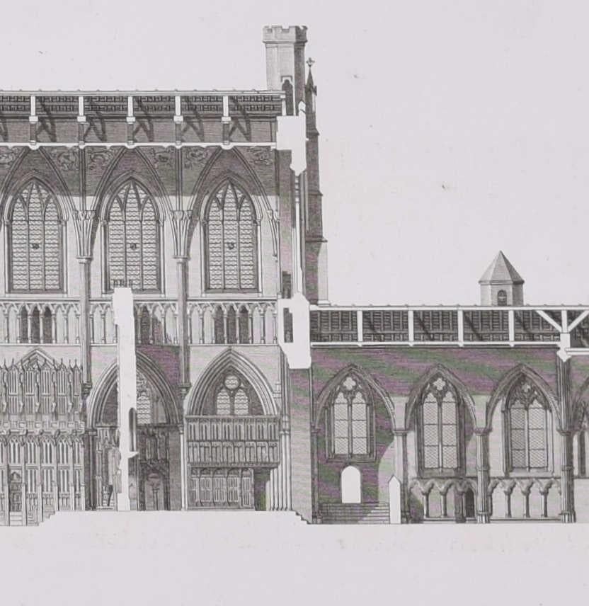 St. Albans-Kathedrale (1810), Kupferstich von James Basire (Grau), Landscape Print, von John Basire