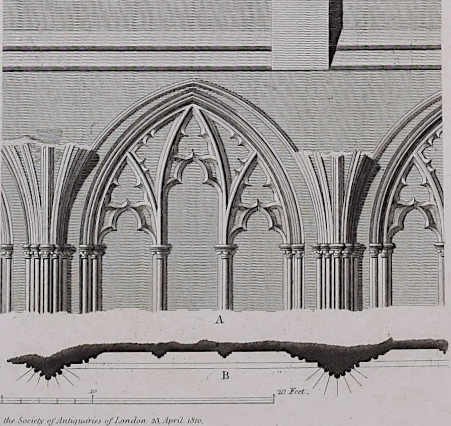 Die Abteikirche von St. Albans (1810), Gravur von James Basire (Grau), Landscape Print, von John Basire