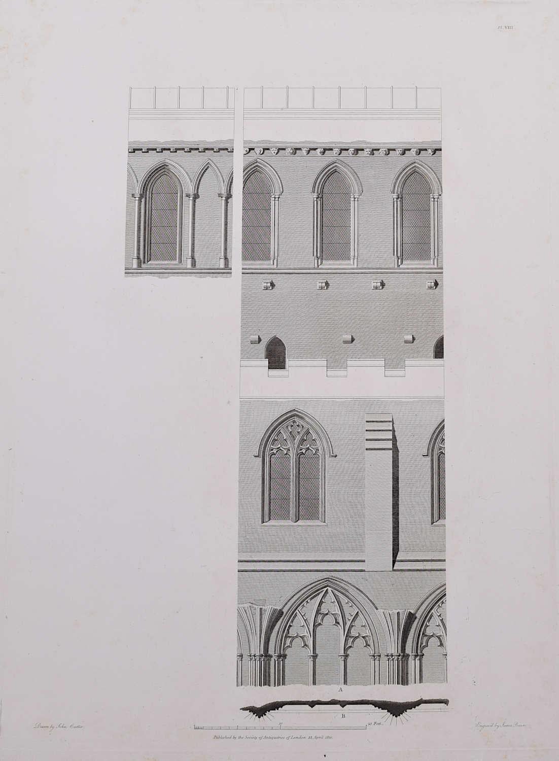 John Basire Landscape Print – Die Abteikirche von St. Albans (1810), Gravur von James Basire