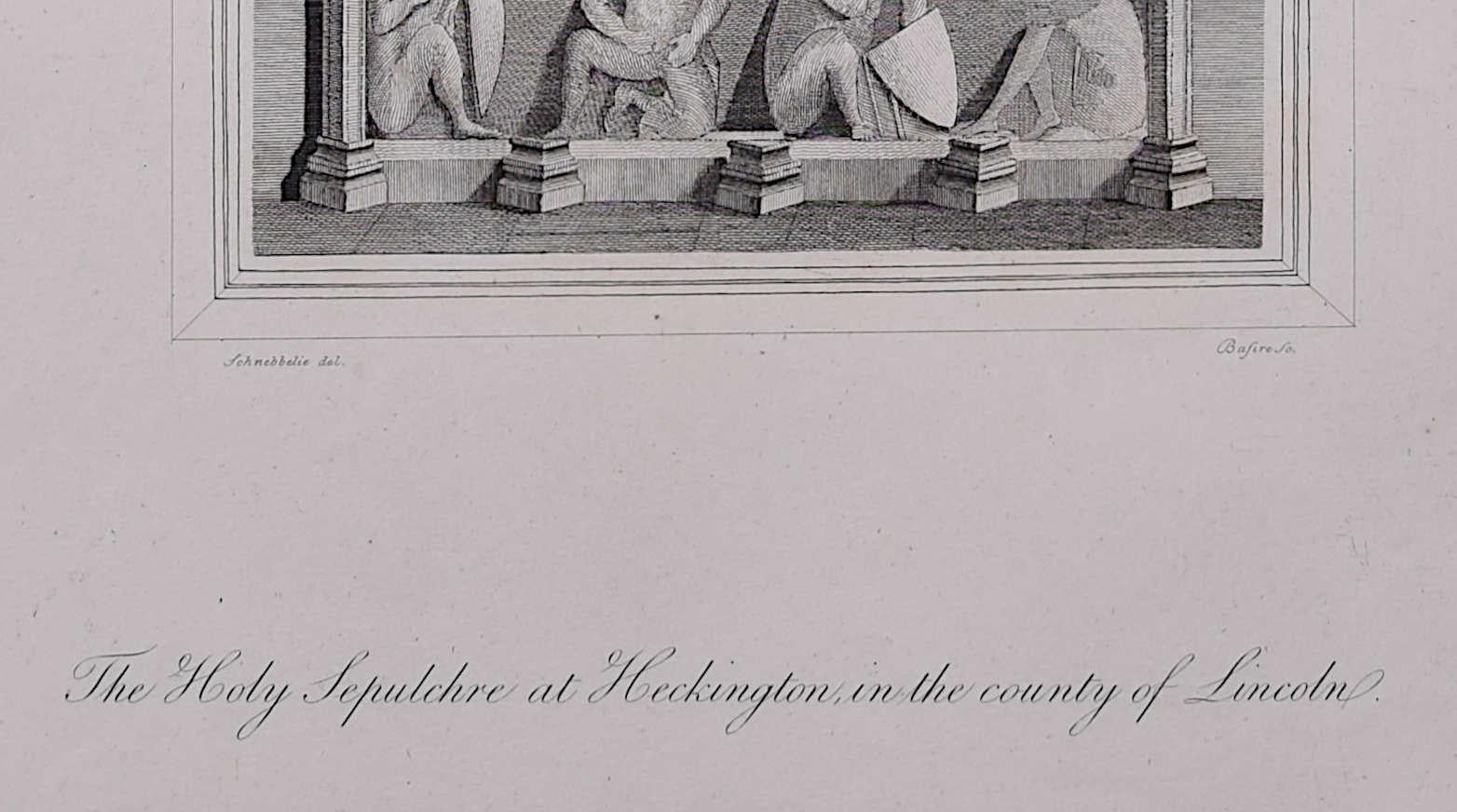 El Santo Sepulcro de Heckington en Lincoln (1795), grabado por James Basire - Landscape Print Gris de John Basire