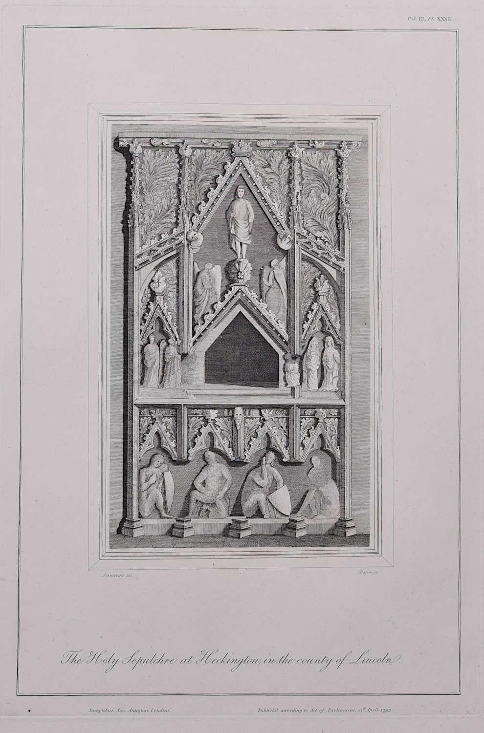 Landscape Print de John Basire - El Santo Sepulcro de Heckington en Lincoln (1795), grabado por James Basire