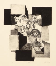Cabeza, aguafuerte y aguatinta surrealistas de John Bates