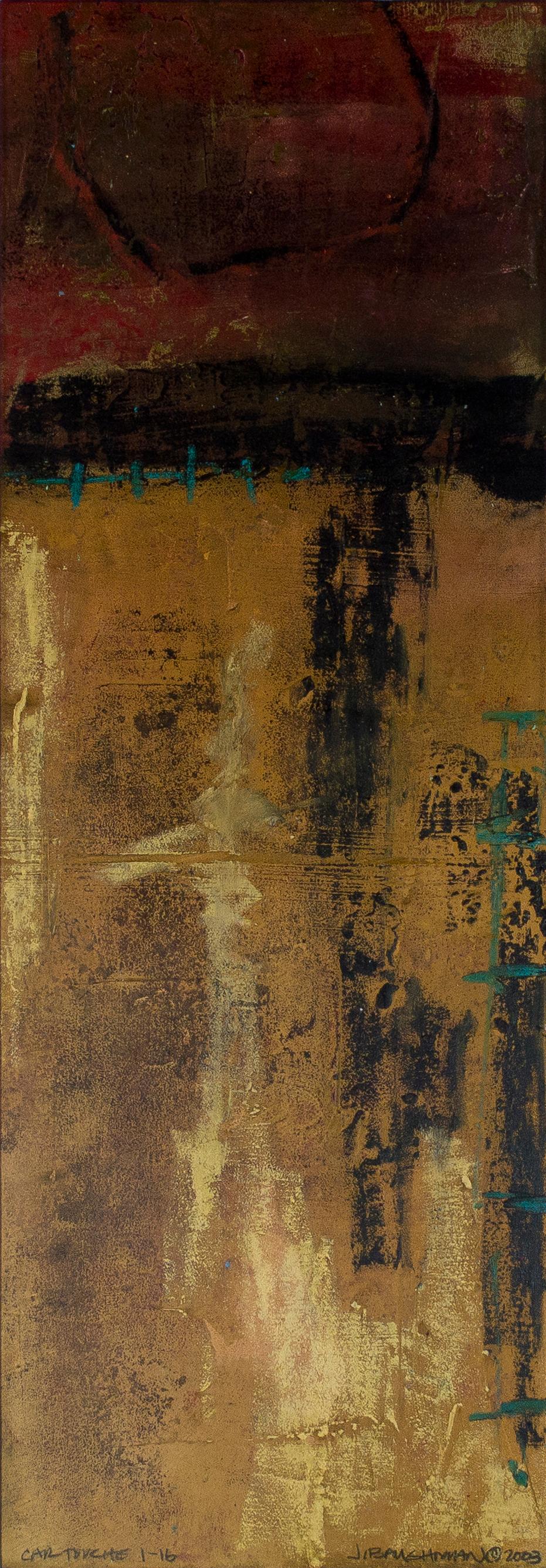 The present work is an excellent example of the abstract paintings of John Baughman. Born in 1947 in Grand Rapids, Michigan, Baughman continues to experiment with Abstract Expressionism. The present work certainly draws influence from such artists