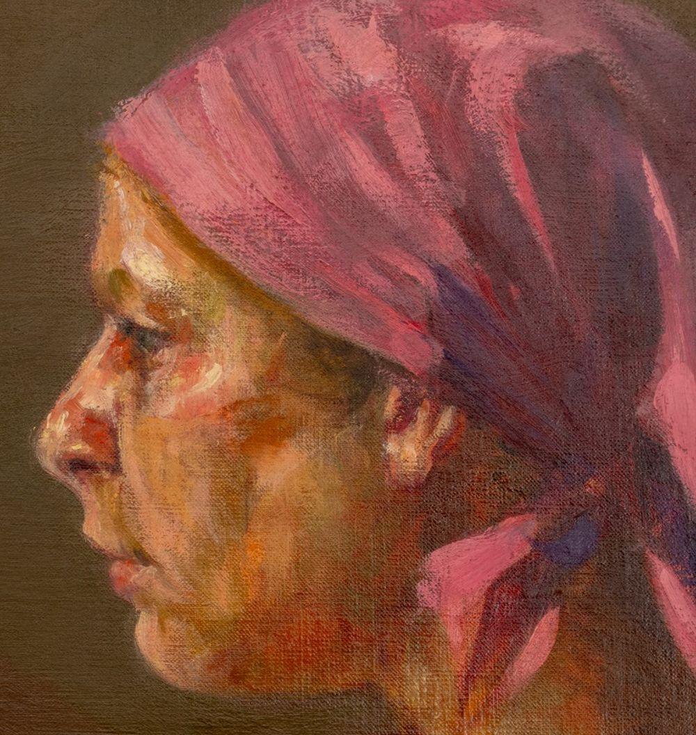 „Modell Shelly in rotem Schal“ – Painting von John Bazadona