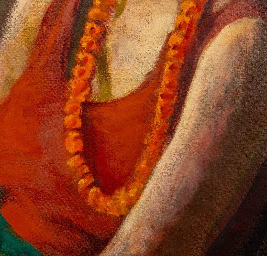 „Modell Shelly in rotem Schal“ (Amerikanischer Impressionismus), Painting, von John Bazadona