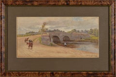 At the bridge. Watercolor by John B. Goddard. 1890. 17x35 cm. Signed