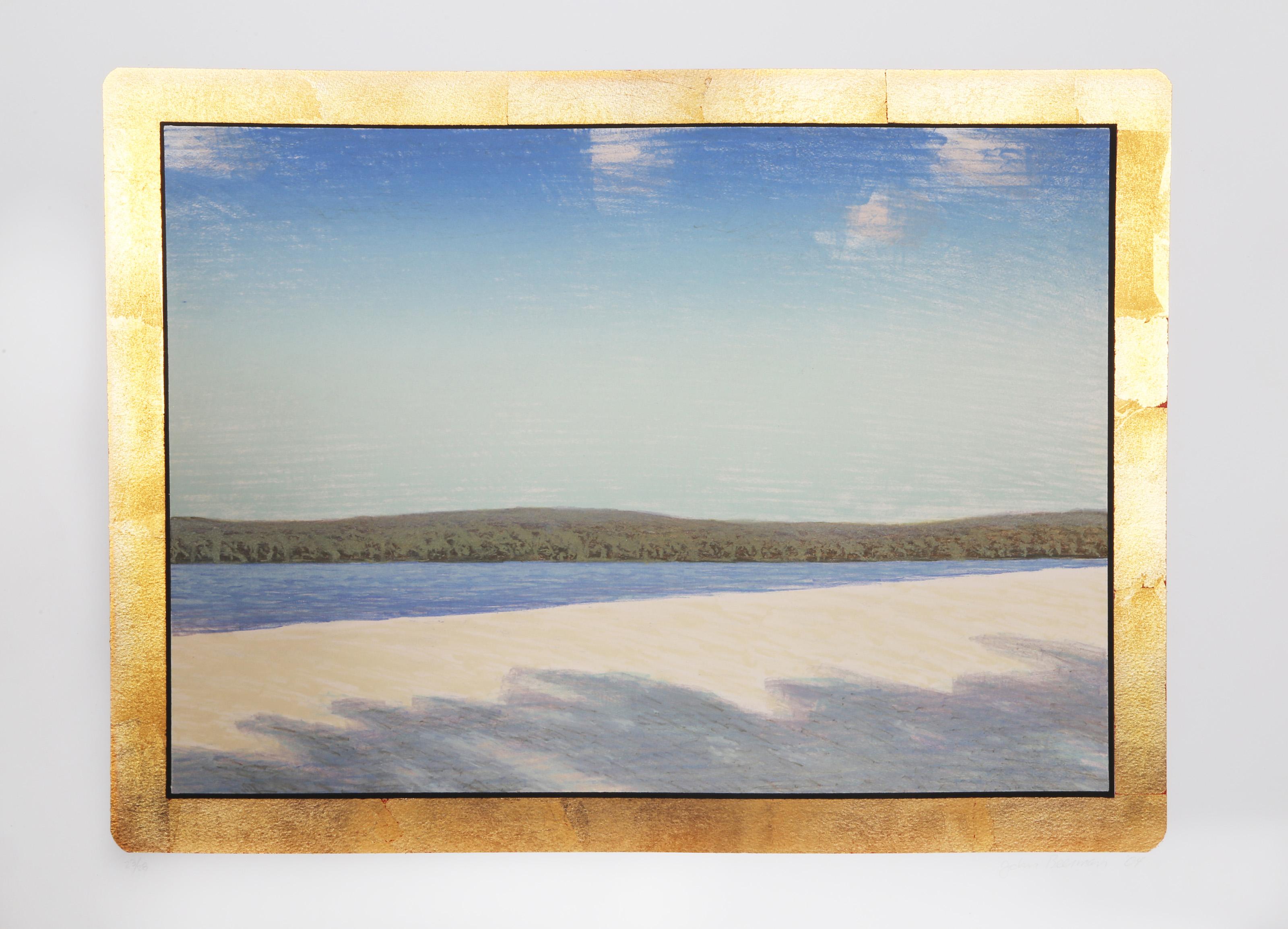 John Beerman, American (1958 - ) - Beneath the Palms, Year:  2004, Medium:  Lithograph, Hand Gilded Metal Leaf Border, signed and numbered in pencil, Edition:  28, Image Size:  14.5 x 20.5 inches, Size:  20.5 x 26.5 in. (52.07 x 67.31 cm), Printer: 