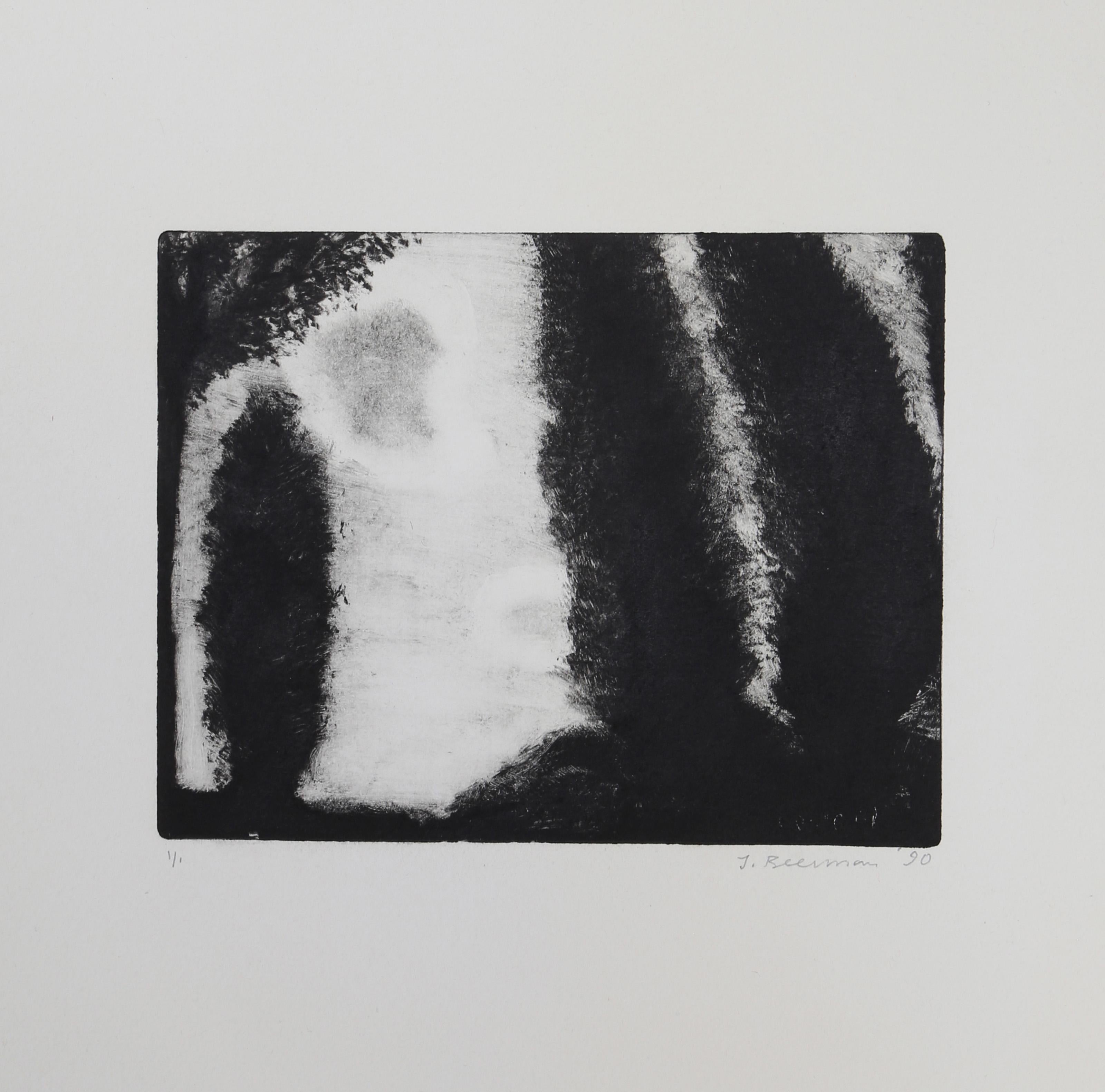 Between the Trees, Impressionist Monotype by John Beerman