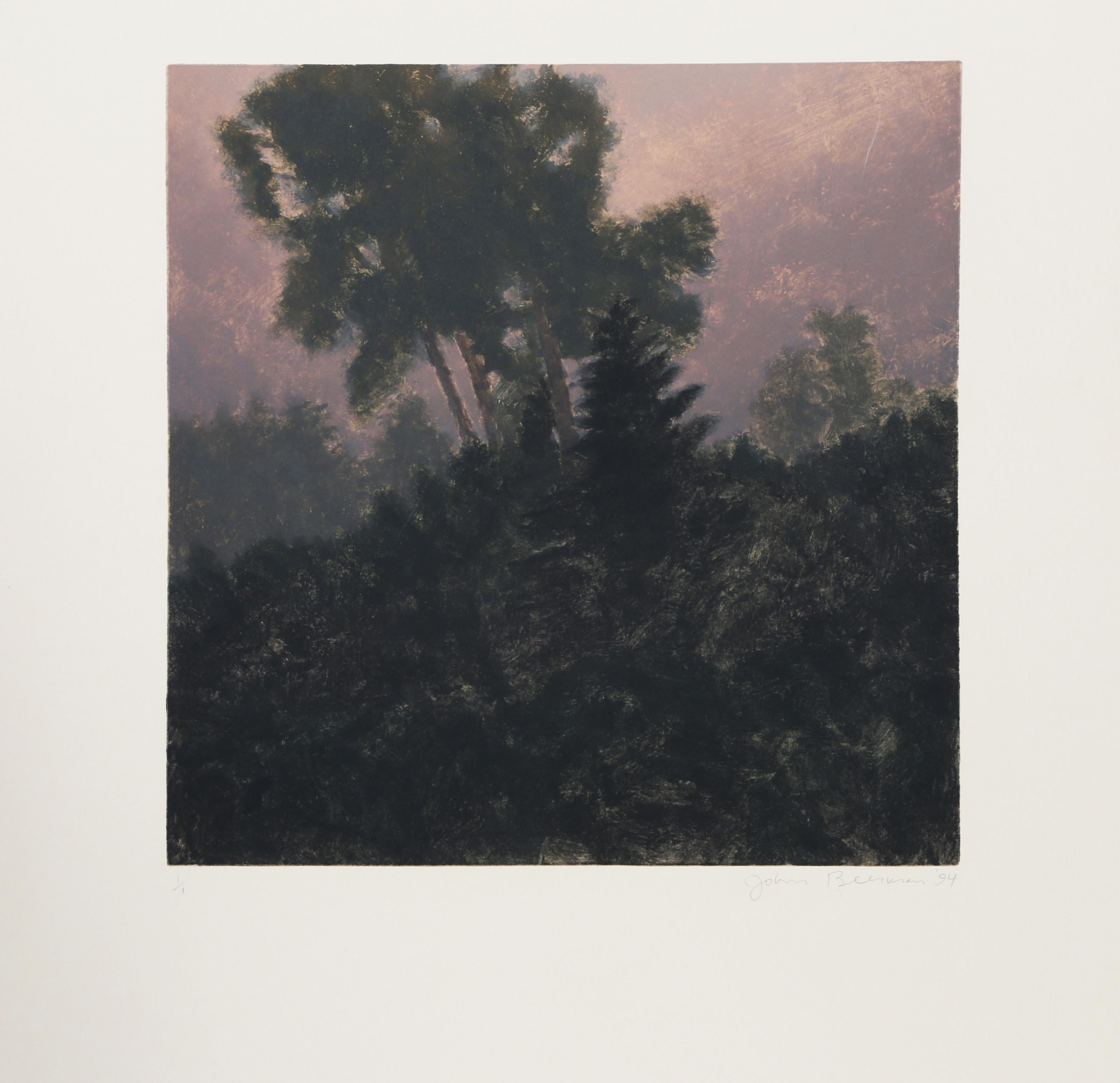 Dark Trees, Impressionist Monotype  by John Beerman