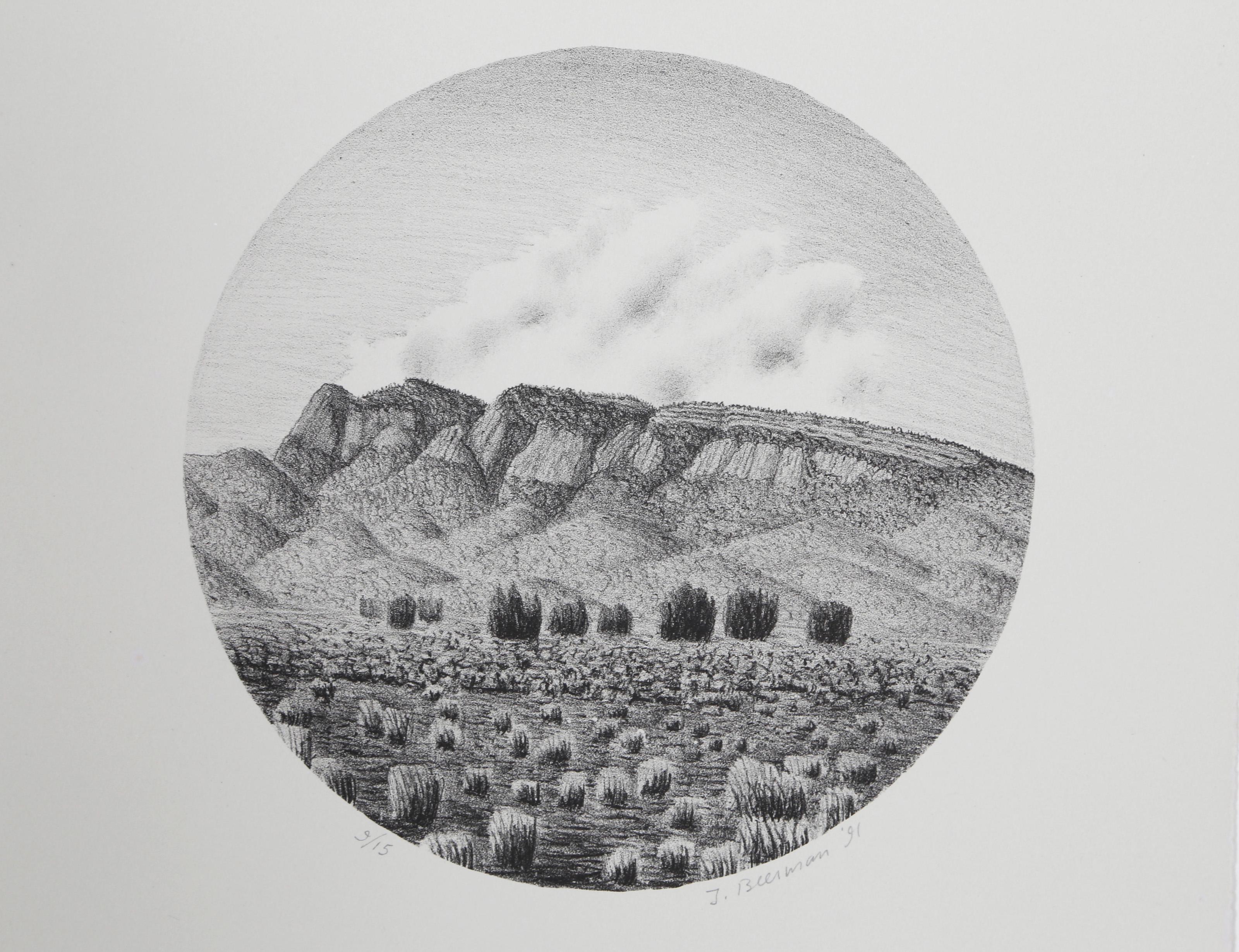 John Beerman, American (1958 - ) - Desert Mountains, Medium:  Monotype, signed and numbered in pencil, Edition:  1/1, Image Size:  7 x 7 inches, Size:  14 x 10 in. (35.56 x 25.4 cm), Printer:  Syliva Roth, Publisher:  Hudson River Editions,