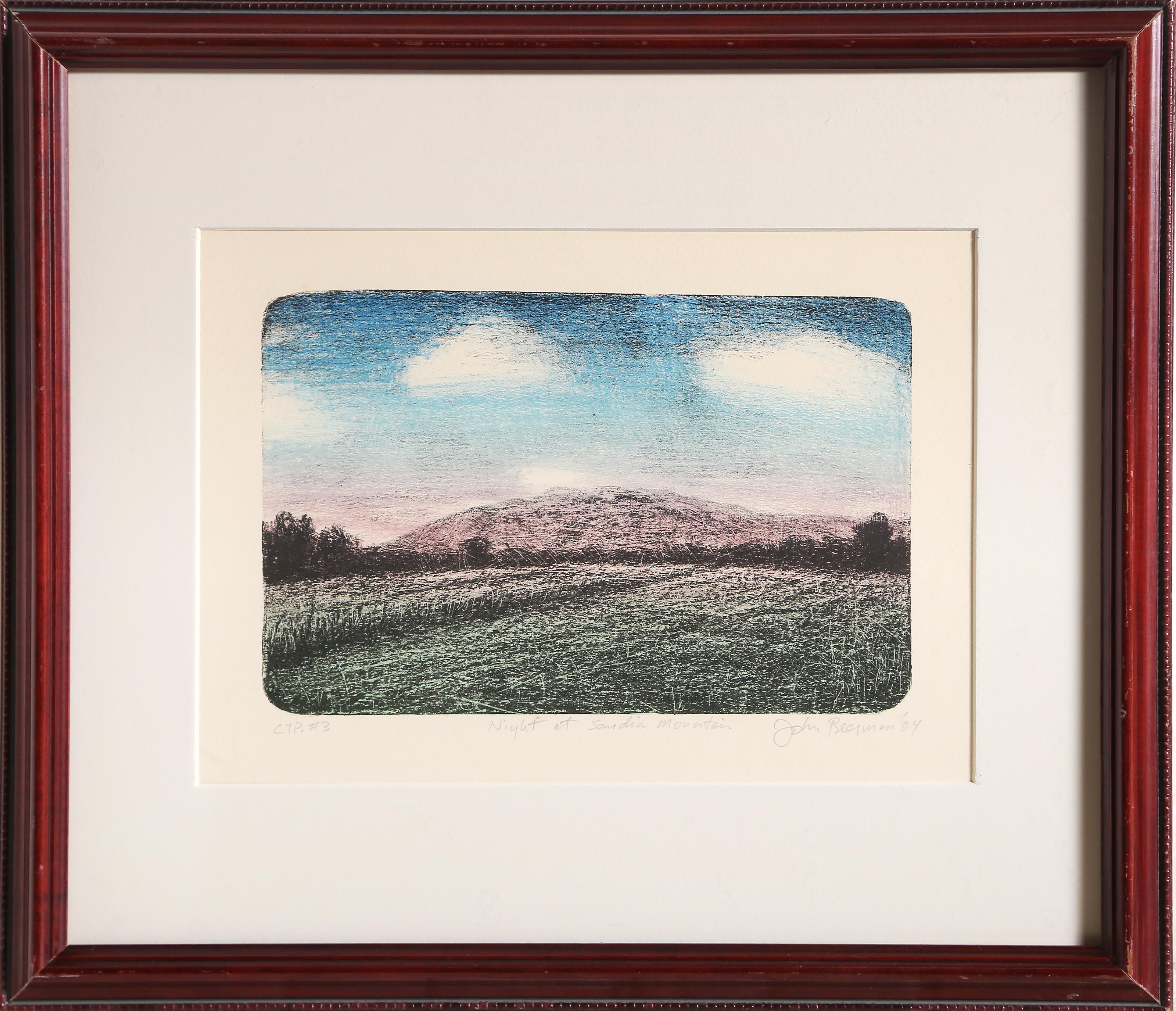 John Beerman, American (1958 - ) - Night at Sandia Mountain, Year:  2004, Medium:  Lithograph, signed, dated, titled and numbered in pencil, Edition:  CTP 3, Image Size:  6 x 9 inches, Frame Size:  14.25 x 16 inches, Printer:  Syliva Roth,