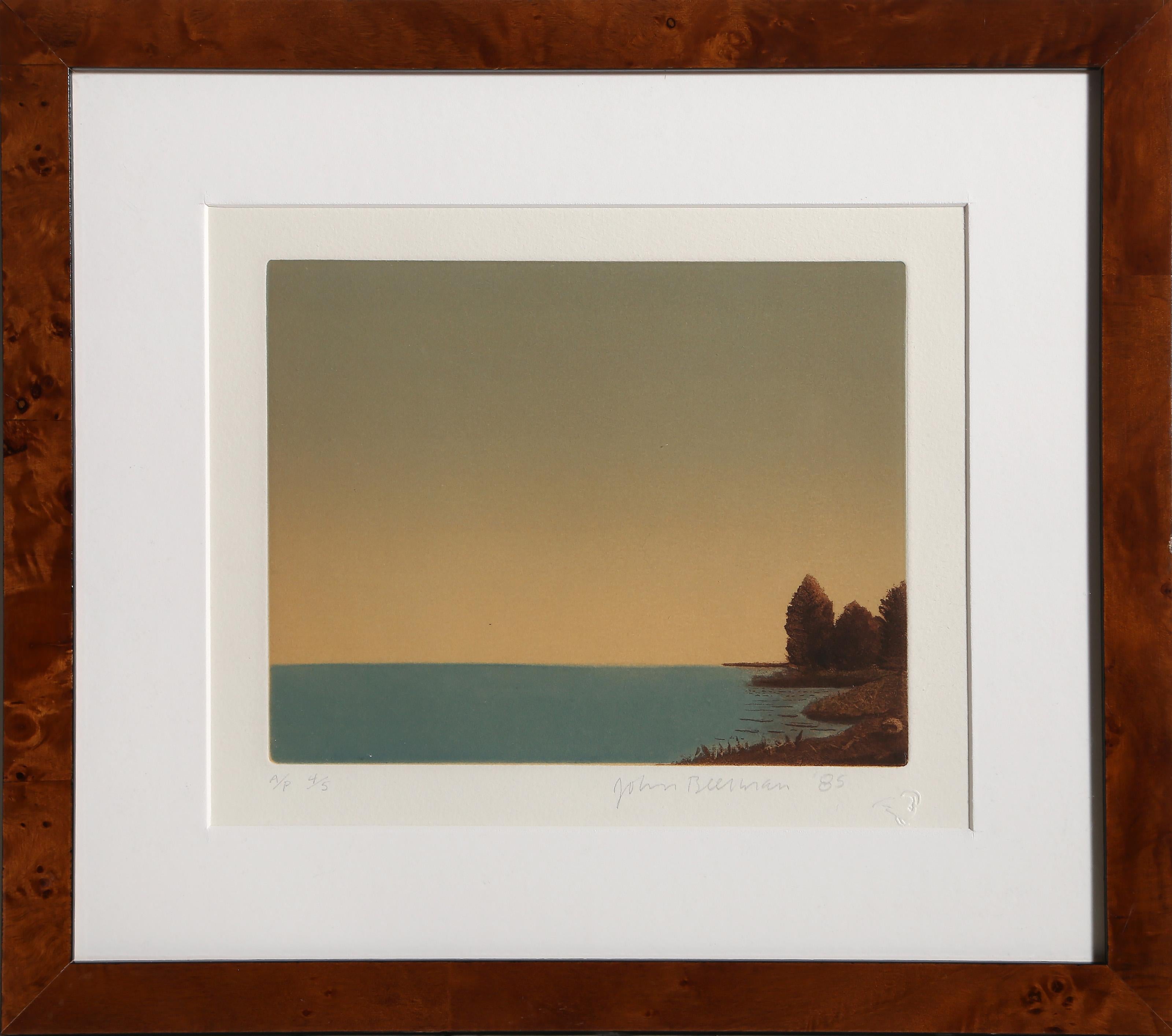 John Beerman, American (1958 -) - Sea Outlook, Year:  1985, Medium:  Etching, signed and numbered in pencil, Edition:  AP 4/5, Image Size:  7 x 9 inches, Size:  15 x 15 in. (38.1 x 38.1 cm), Frame Size:  14 x 16.25 inches, Printer:  Syliva Roth,