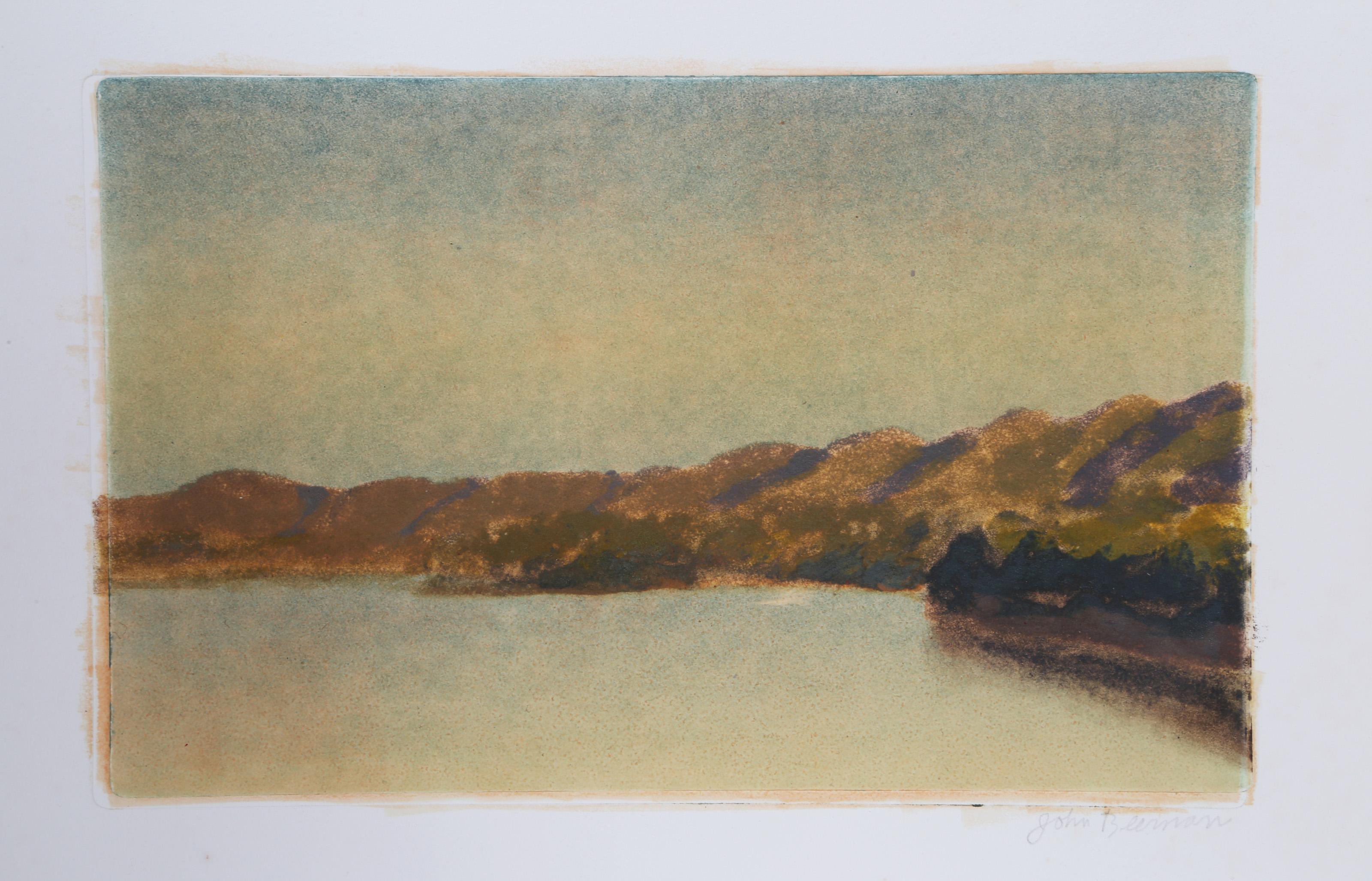John Beerman, American (1958 - ) - Seascape, Year:  Circa 1991, Medium:  Monotype, signed and numbered in pencil, Edition:  1/1, Image Size:  7 x 7 inches, Size:  14 x 10 in. (35.56 x 25.4 cm), Printer:  Syliva Roth, Publisher:  Hudson River