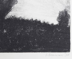 Arbustos en la colina, monotipo impresionista de John Beerman