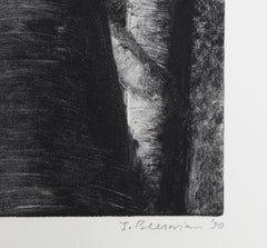 Tronco d'albero e collina, monotipo impressionista di John Beerman