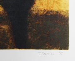 Arbres au lever du soleil, monotype impressionniste de John Beerman