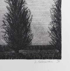 Trees on Field, Impressionist Monotype by John Beerman