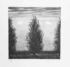Trees on Field, Impressionist Monotype by John Beerman