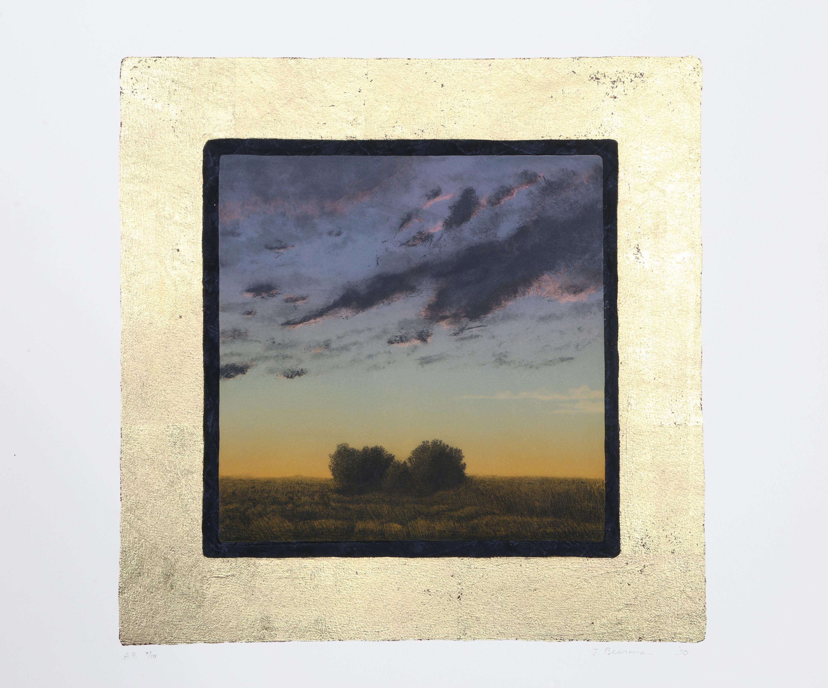 John Beerman, American (1958 - ) - Two Bushes at Twilight, Year:  1990, Medium:  Color Etching Aquatint, signed and numbered in pencil, Edition:  PP 7/10, Image Size:  15 x 14.5 inches, Size:  27.5 x 21 in. (69.85 x 53.34 cm), Printer:  Sylvia Roth,